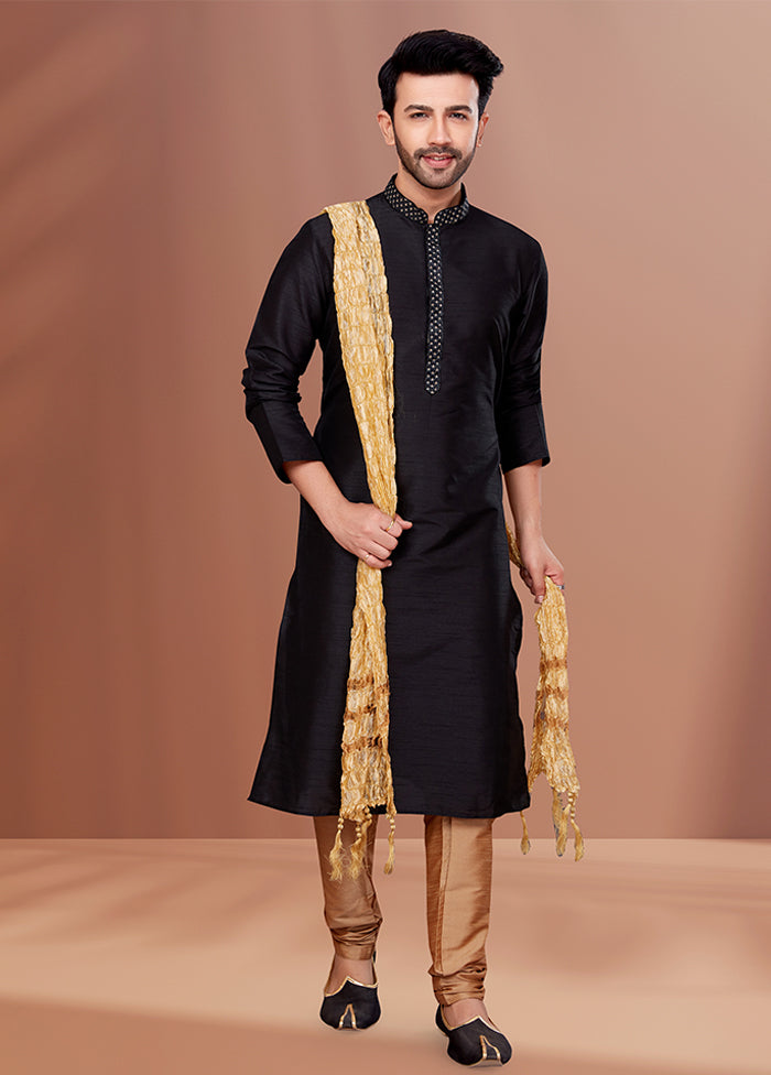 Black Silk 2 Pc Kurta Pajama Set