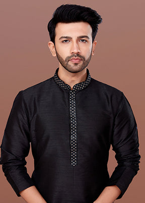 Black Silk 2 Pc Kurta Pajama Set