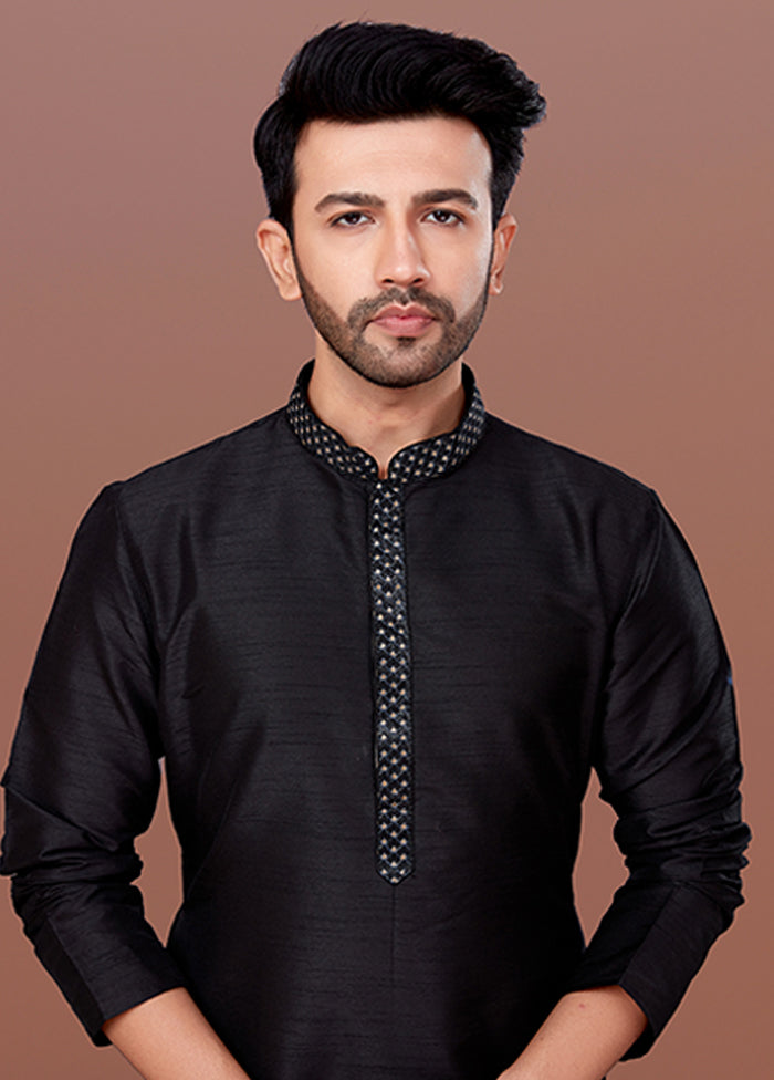 Black Silk 2 Pc Kurta Pajama Set