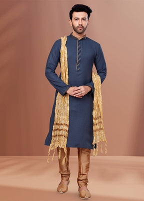 Grey Cotton 2 Pc Kurta Pajama Set