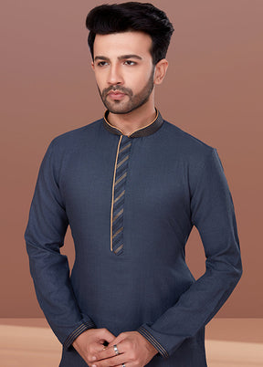 Grey Cotton 2 Pc Kurta Pajama Set