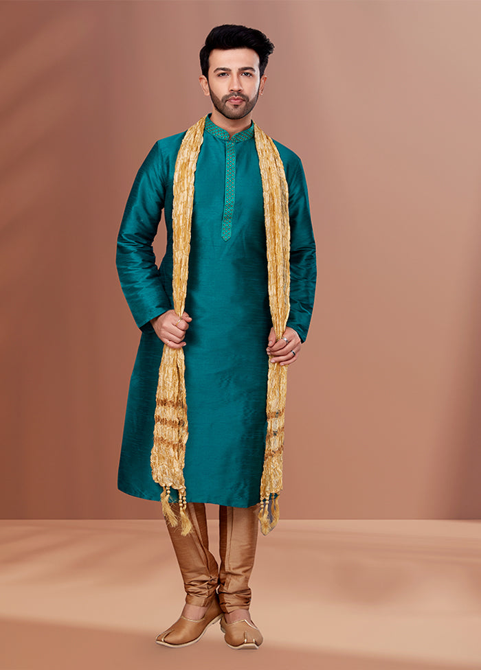 Green Silk 2 Pc Kurta Pajama Set