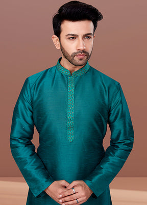 Green Silk 2 Pc Kurta Pajama Set