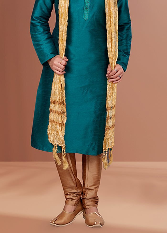 Green Silk 2 Pc Kurta Pajama Set