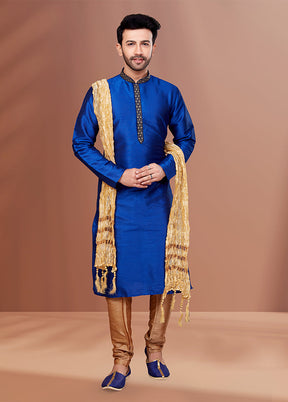 Blue Silk 2 Pc Kurta Pajama Set