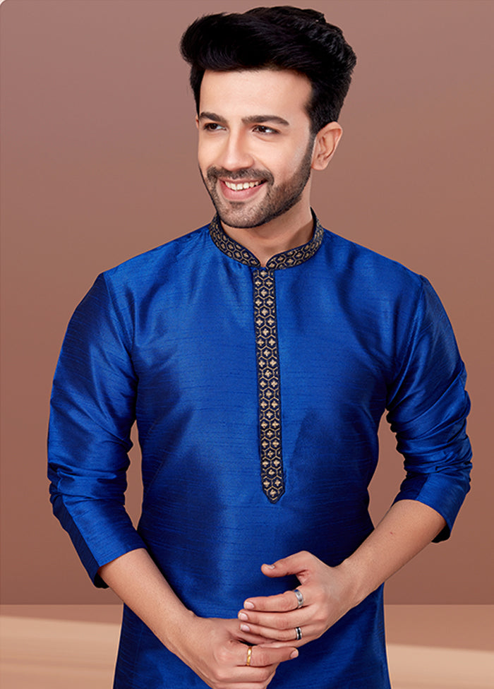 Blue Silk 2 Pc Kurta Pajama Set