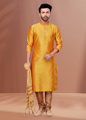 Yellow Silk 2 Pc Kurta Pajama Set