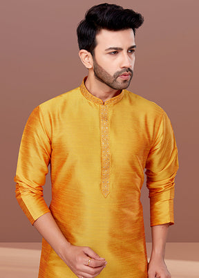 Yellow Silk 2 Pc Kurta Pajama Set