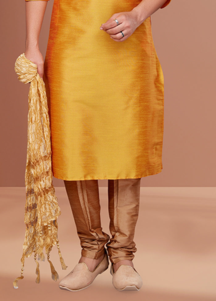 Yellow Silk 2 Pc Kurta Pajama Set