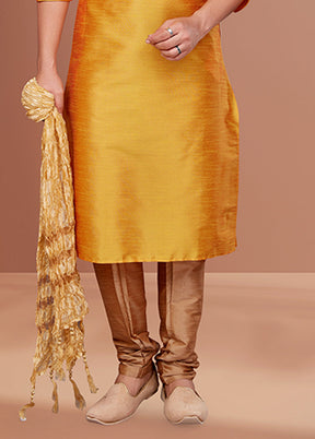 Yellow Silk 2 Pc Kurta Pajama Set
