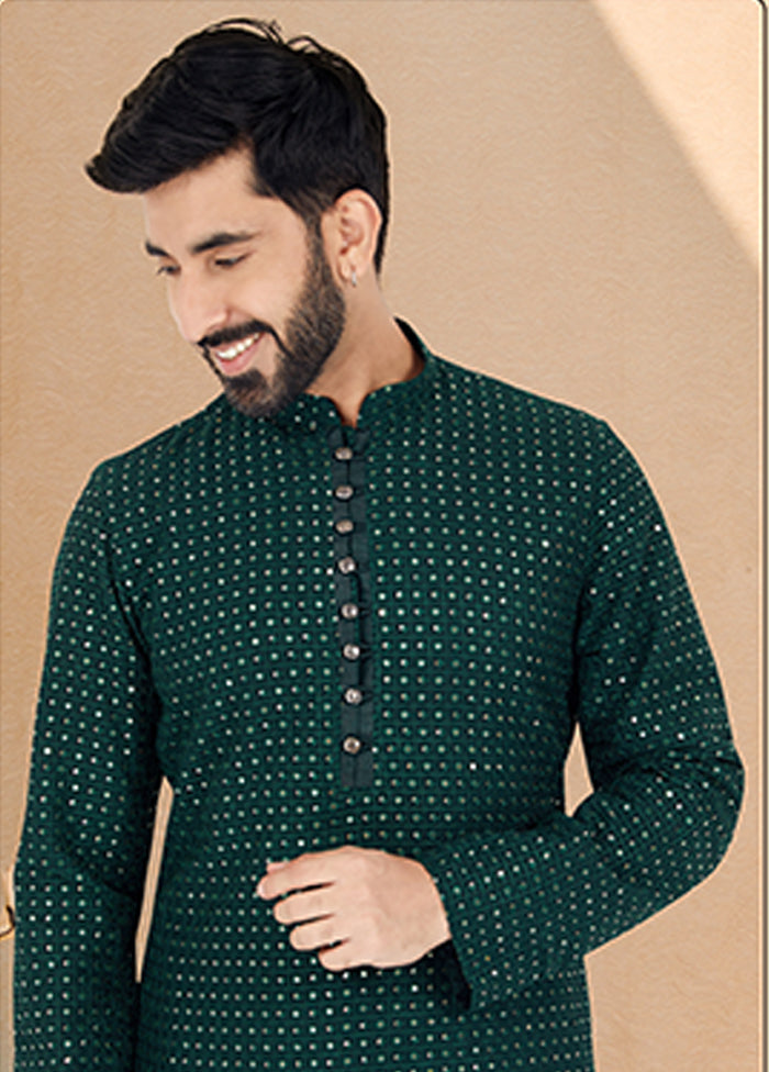 Green Georgette 2 Pc Kurta Pajama Set
