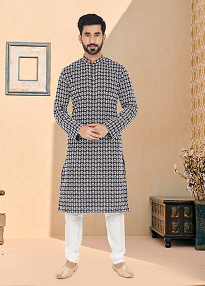 Black Silk 2 Pc Kurta Pajama Set