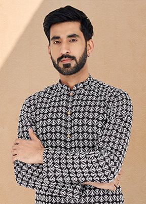 Black Silk 2 Pc Kurta Pajama Set
