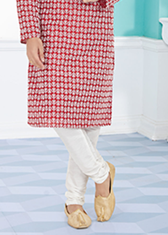Red Silk 2 Pc Kurta Pajama Set