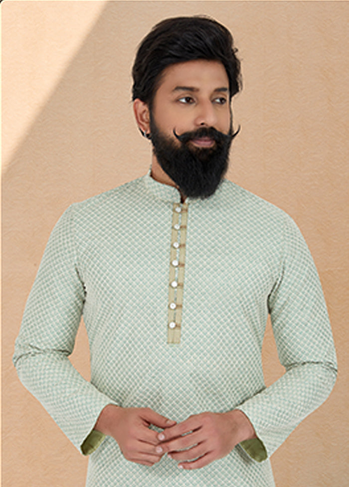 Green Silk 2 Pc Kurta Pajama Set