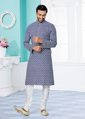 Blue Silk 2 Pc Kurta Pajama Set