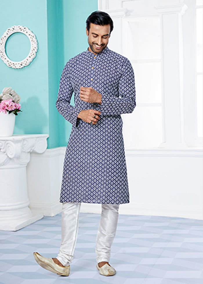 Blue Silk 2 Pc Kurta Pajama Set