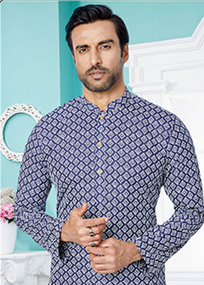 Blue Silk 2 Pc Kurta Pajama Set