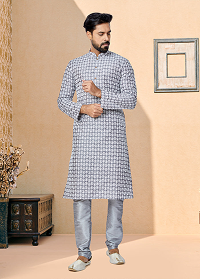 Grey Silk 2 Pc Kurta Pajama Set