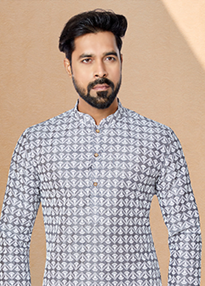 Grey Silk 2 Pc Kurta Pajama Set