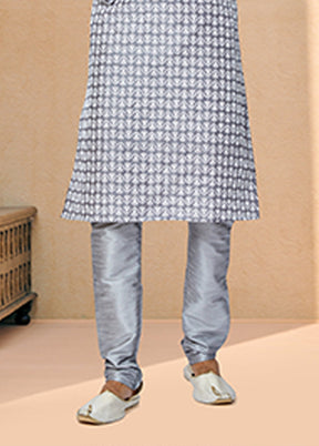 Grey Silk 2 Pc Kurta Pajama Set