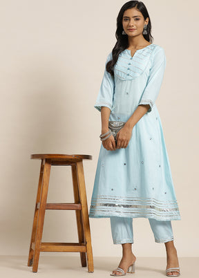 2 Pc Sky Blue Readymade Cotton Kurti Set