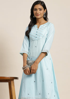 2 Pc Sky Blue Readymade Cotton Kurti Set