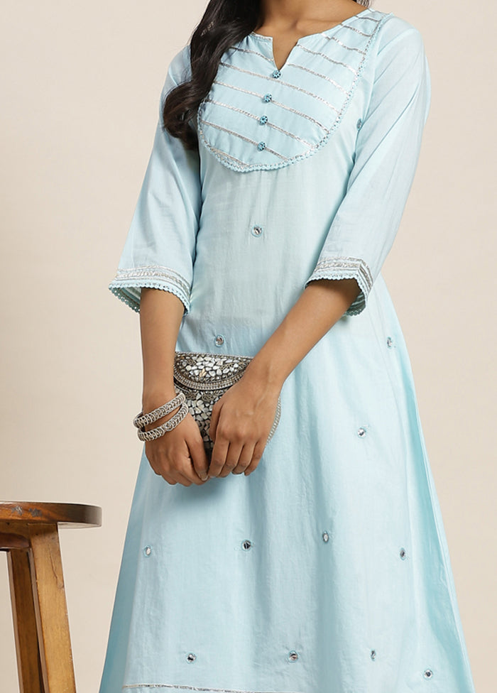 2 Pc Sky Blue Readymade Cotton Kurti Set