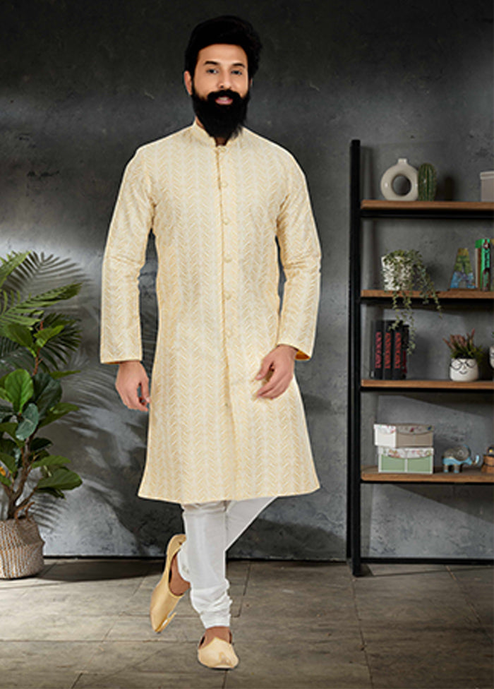 Yellow Silk 2 Pc Kurta Pajama Set