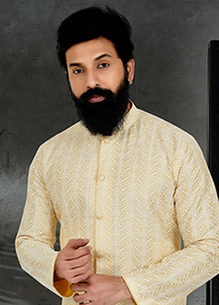 Yellow Silk 2 Pc Kurta Pajama Set