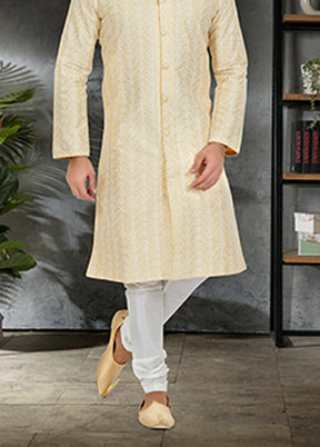Yellow Silk 2 Pc Kurta Pajama Set