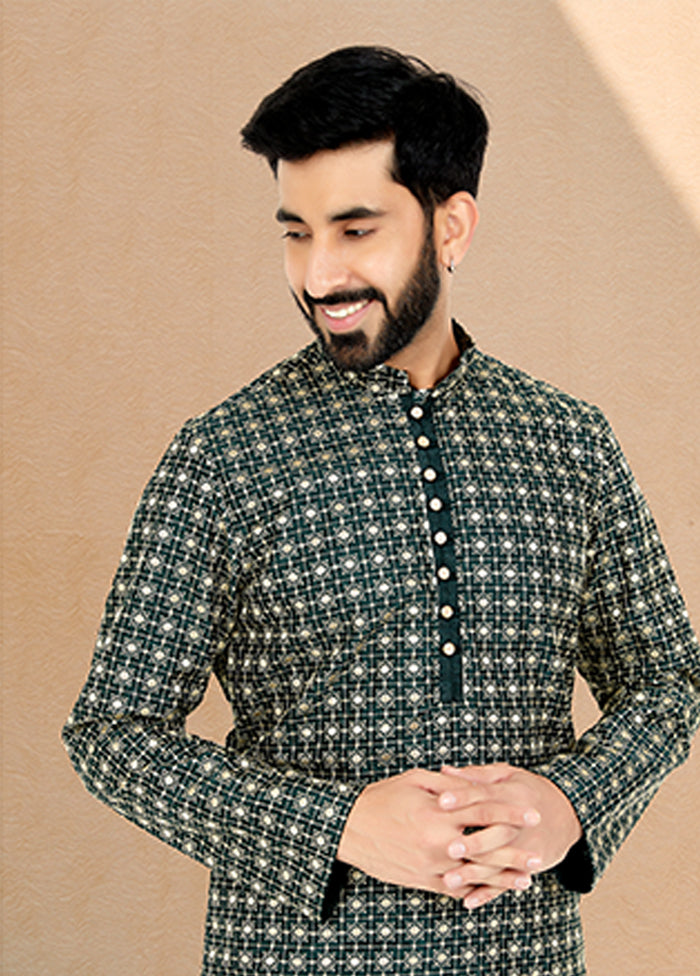 Green Silk 2 Pc Kurta Pajama Set