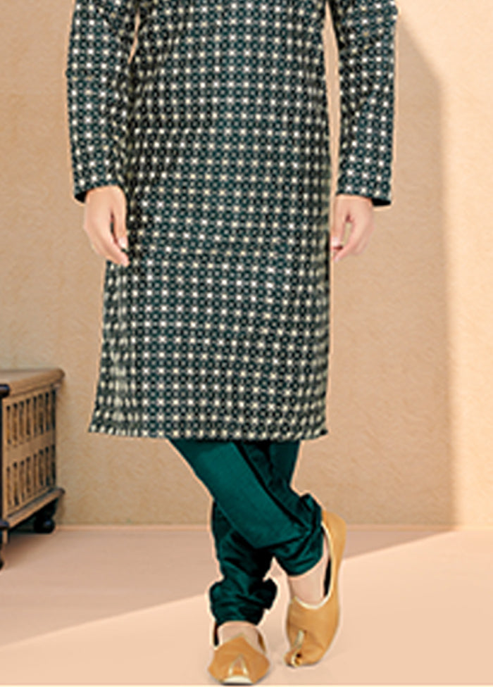 Green Silk 2 Pc Kurta Pajama Set