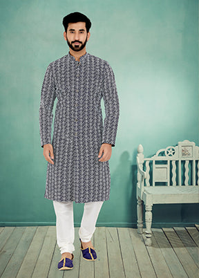 Blue Silk 2 Pc Kurta Pajama Set