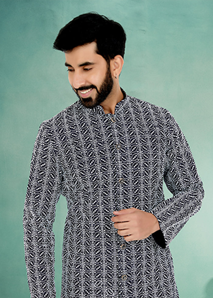 Blue Silk 2 Pc Kurta Pajama Set