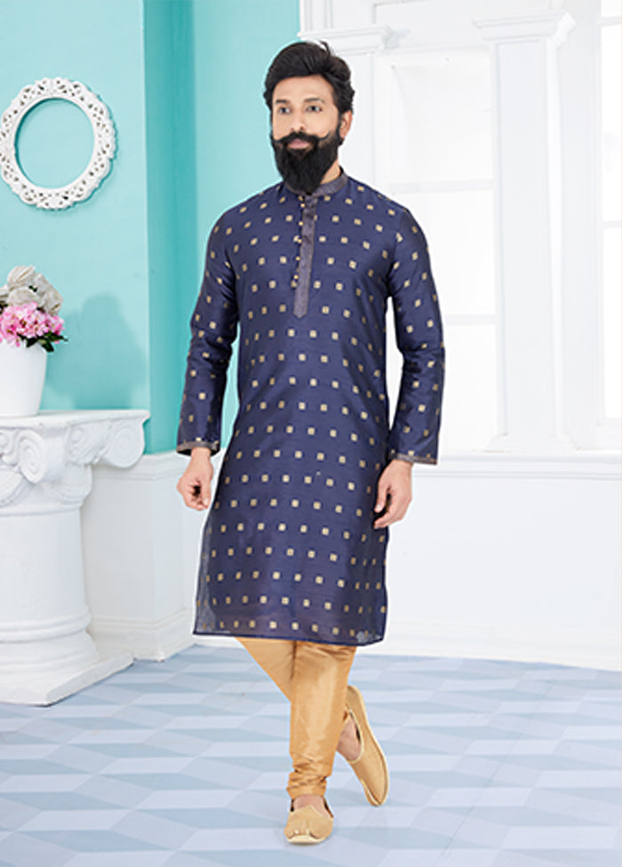Blue Silk 2 Pc Kurta Pajama Set