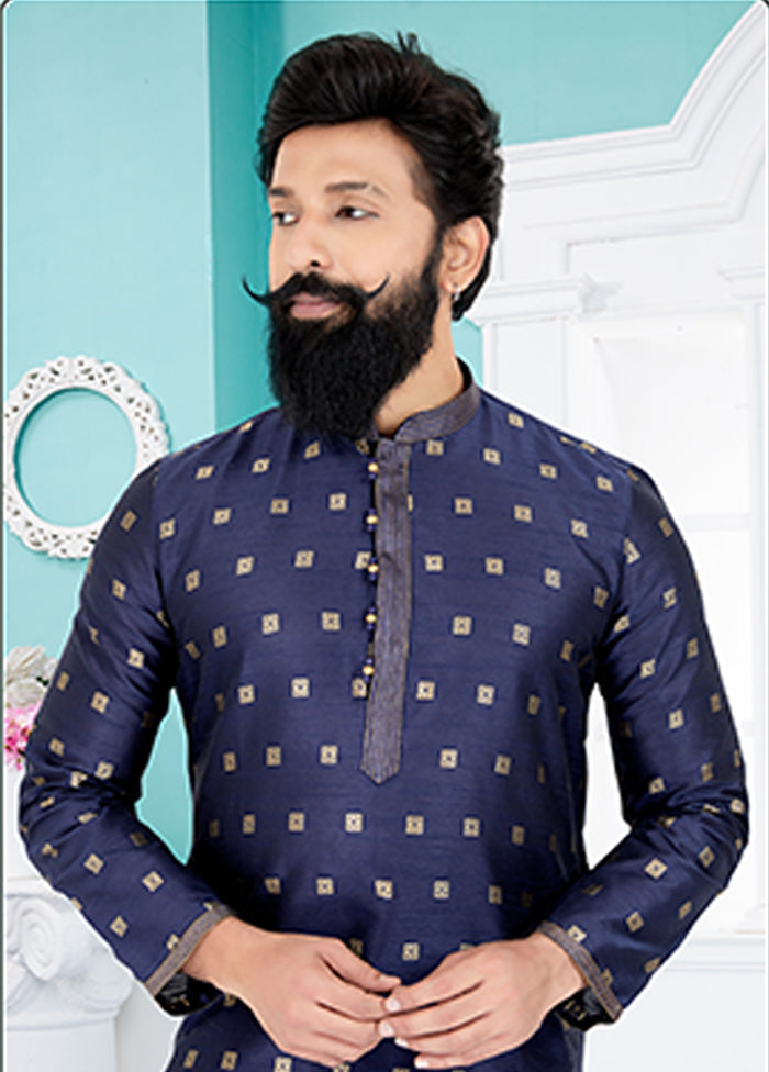 Blue Silk 2 Pc Kurta Pajama Set