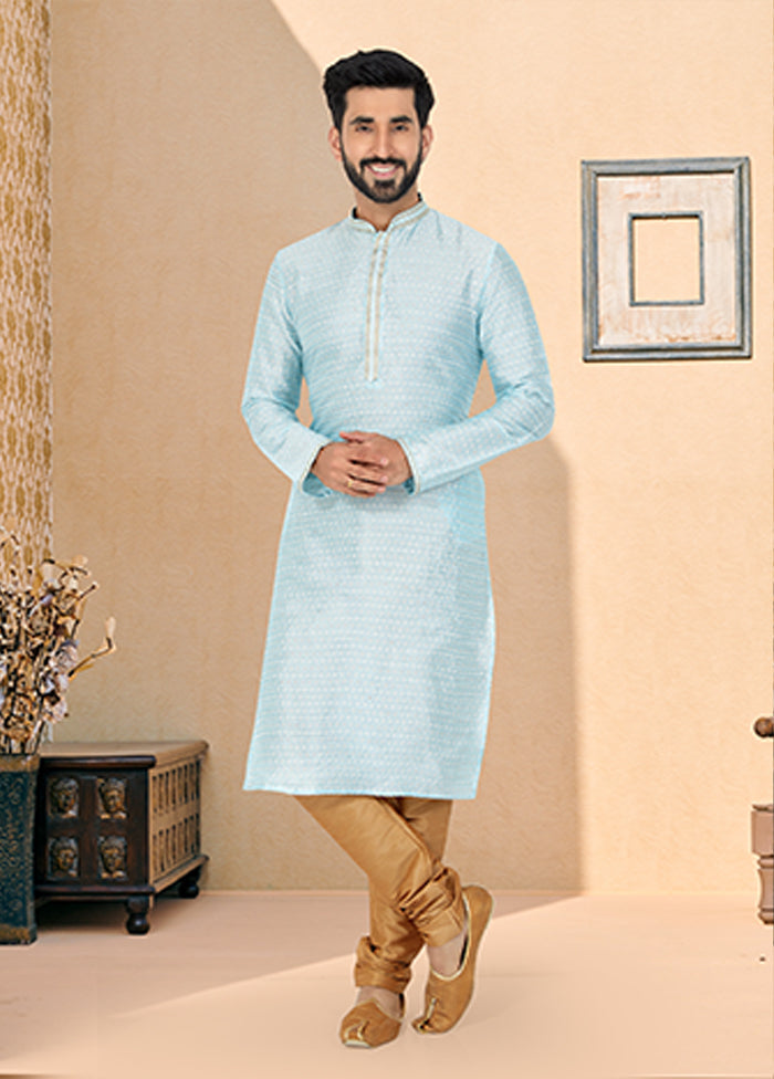 Blue Silk 2 Pc Kurta Pajama Set