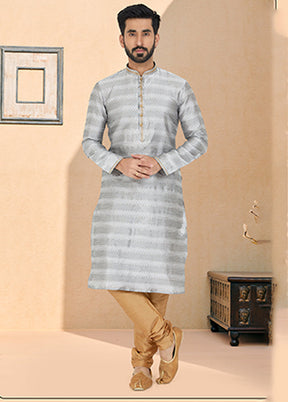 Grey Silk 2 Pc Kurta Pajama Set