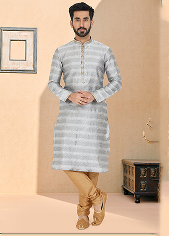 Grey Silk 2 Pc Kurta Pajama Set