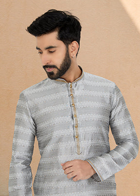 Grey Silk 2 Pc Kurta Pajama Set