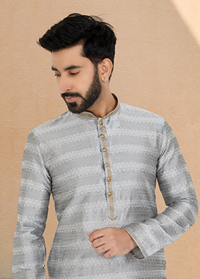 Grey Silk 2 Pc Kurta Pajama Set