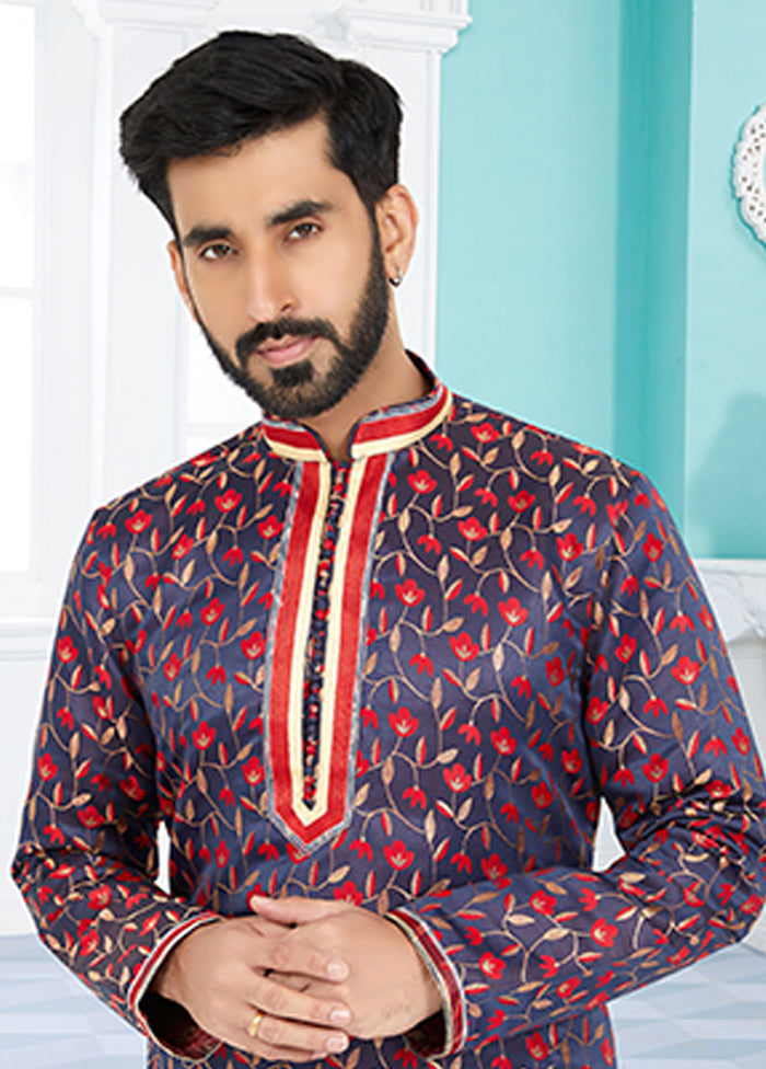 Blue Silk 2 Pc Kurta Pajama Set