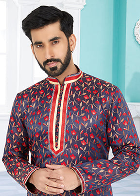 Blue Silk 2 Pc Kurta Pajama Set