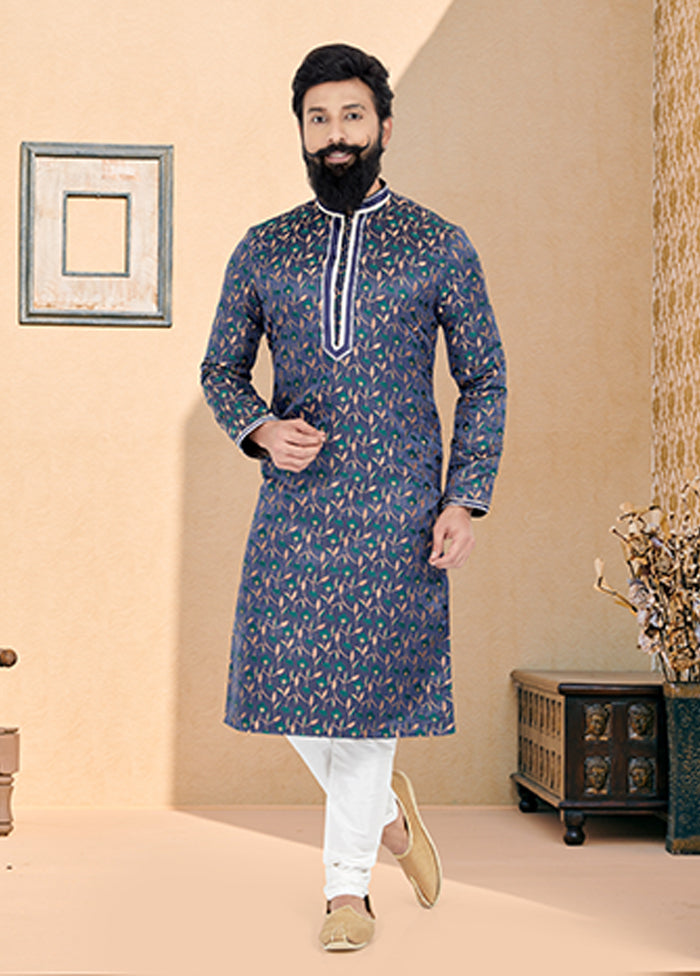 Blue Silk 2 Pc Kurta Pajama Set