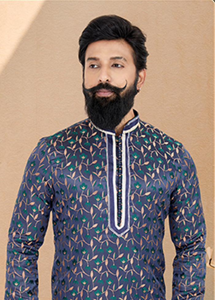Blue Silk 2 Pc Kurta Pajama Set