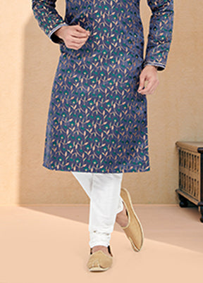 Blue Silk 2 Pc Kurta Pajama Set
