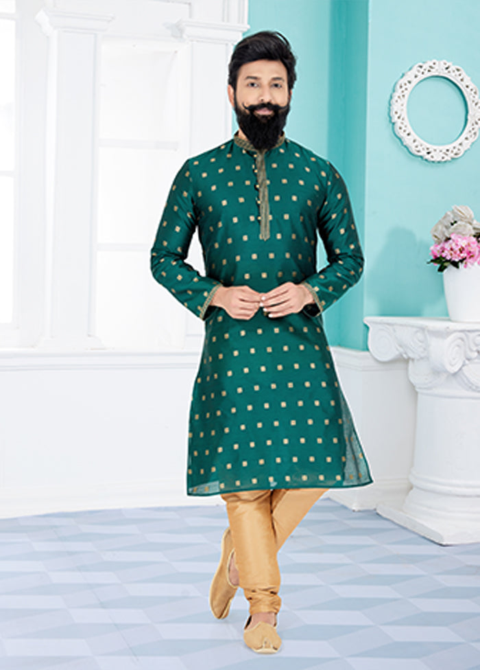Green Silk 2 Pc Kurta Pajama Set
