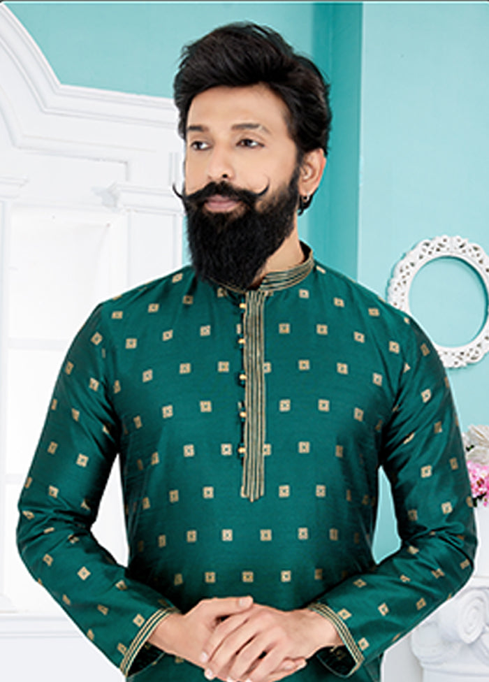 Green Silk 2 Pc Kurta Pajama Set