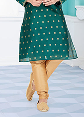 Green Silk 2 Pc Kurta Pajama Set